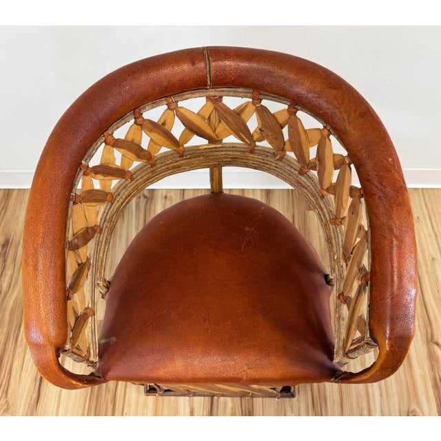 Brown Vintage Mexican Cedar Wood and Leather Equipale Chair For Sale - Image 8 of 10