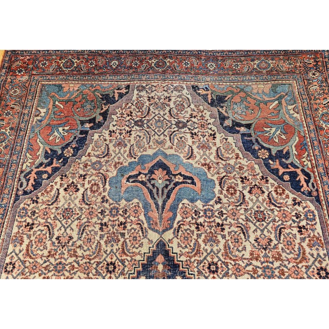 Antique Bidjar Rug, Hand-Knotted Wool, Herati Geometric Pattern, Ivory & Red, 7x12 For Sale - Image 15 of 18