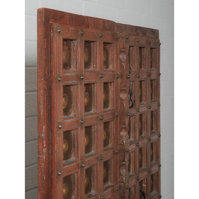 Decorative Carved Wooden Door on Iron Stand For Sale - Image 4 of 6
