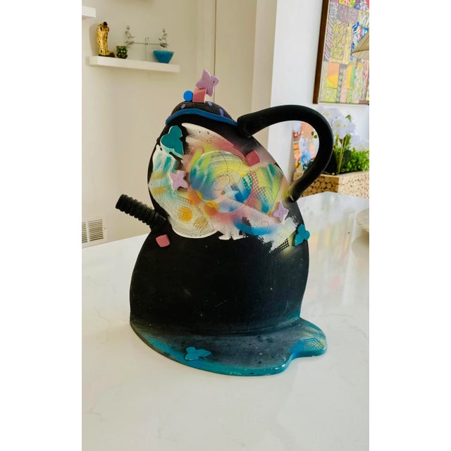 Post Modern Memphis Style Signed Studio Pottery Tea Pot For Sale - Image 11 of 11