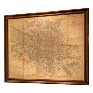 Antique Linen Backed Hand-Colored Map Paris, 1855 For Sale