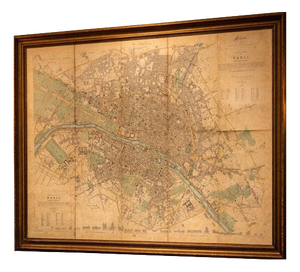 Antique Linen Backed Hand-Colored Map Paris, 1855