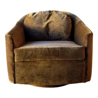 Vintage Brown Velvet Swivel Club Chair For Sale