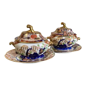 1805 English Coalport Imari Porcelain Tureens - A Pair