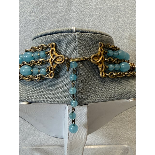 1960s Trifari 4 Strand Etruscan Alfred Philippe Aqua Lucite Necklace Earrings Set For Sale - Image 5 of 8