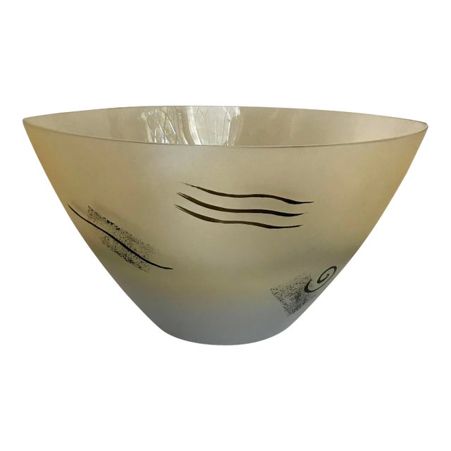 1980s Art Deco Oblong Painted Glass Bowl For Sale