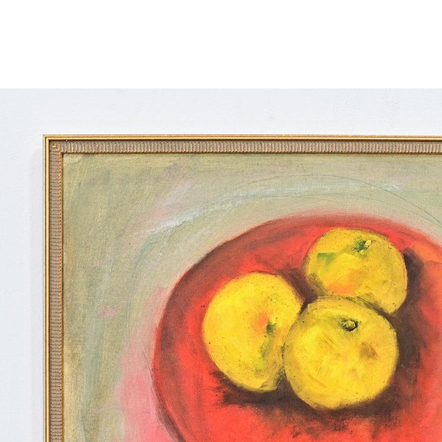 Modern French Vintage Framed Still Life of Apples in a Red Bowl For Sale - Image 3 of 8