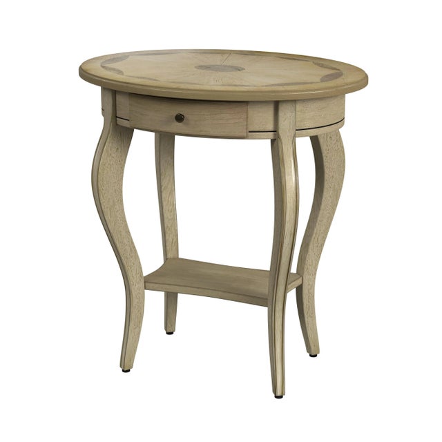 Beige Jeanette Oval Wood Side Table, Beige For Sale - Image 8 of 8