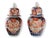 Pair of Japanese Meiji period Imari porcelain jars with foo dog finials, circa 1880. Classic iron red and cobalt blue...