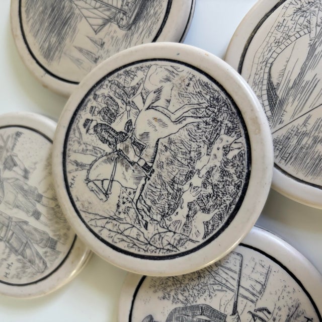Mid 20th Century Comoys of London Set of English Sporting Scrimshaw Faux Whale Bone Ivory Coasters For Sale In Chicago - Image 6 of 12