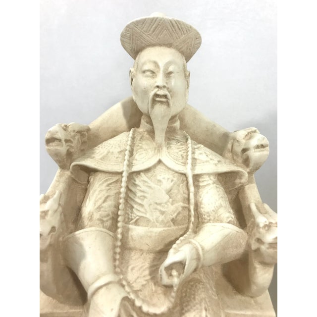 Ivory Chinese Empress and Emperor Figures or Statues on Dragon Thrones, a Pair (Bookends) For Sale - Image 8 of 9