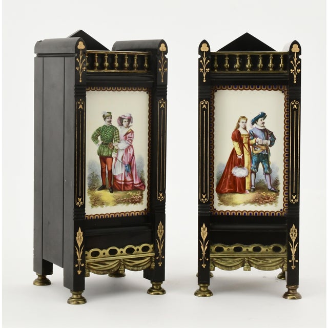 French Antique French Black Marble and Hand-Painted Clock Garniture Set, Late 19th Cent For Sale - Image 3 of 11