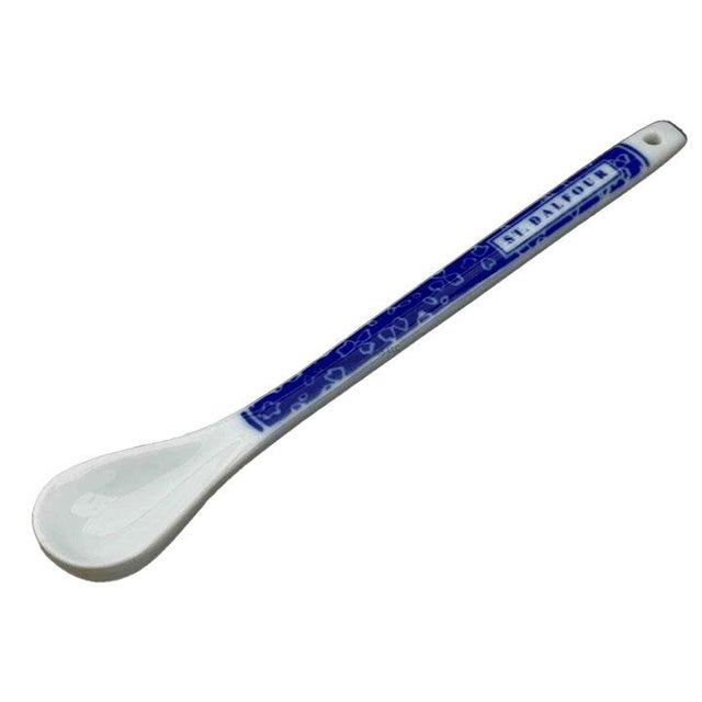 Set of 12 St. Dalfour porcelain condiment spoon featuring a blue and white French pottery pattern. The spoon is designed...