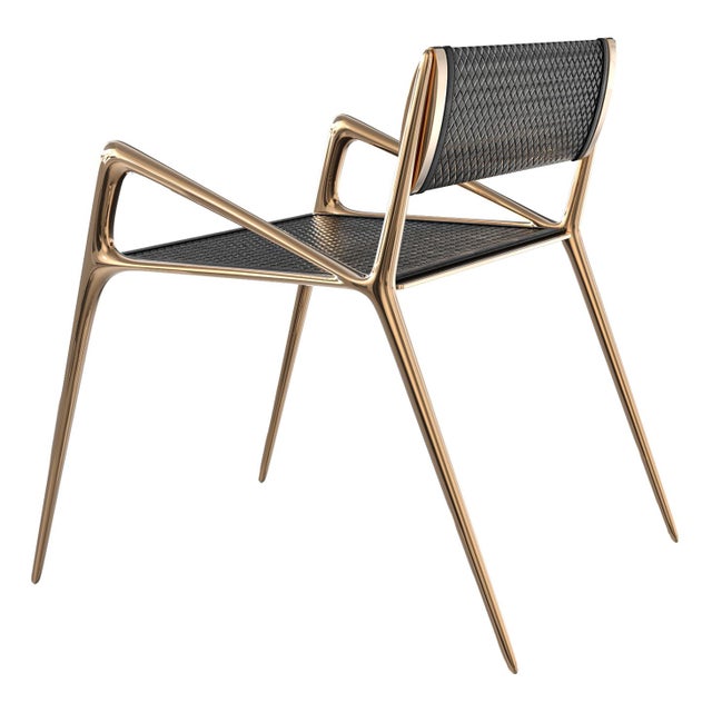 Art Deco "Tmlss" Chair, With Bronze and Tailor Made Woven Leather For Sale - Image 3 of 8