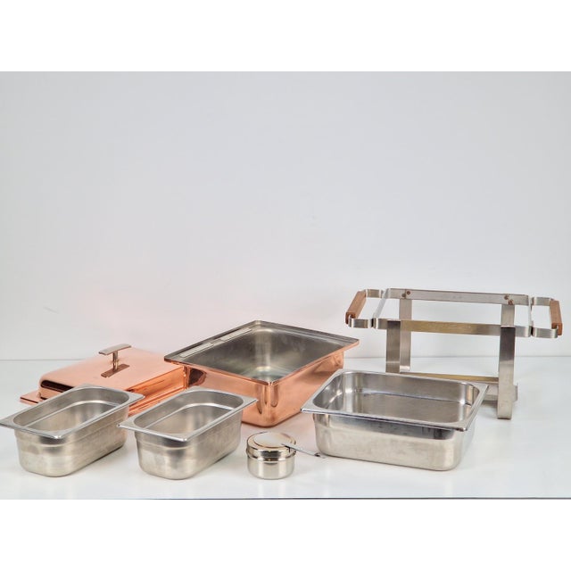 Vintage spring switzerland copper stainless steel pan chafing dish made of stainless steel with copper-plated water bowl...