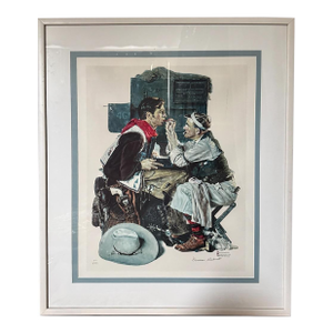 1970s Norman Rockwell Signed Limited Edition Collotype Gary Cooper the Texan