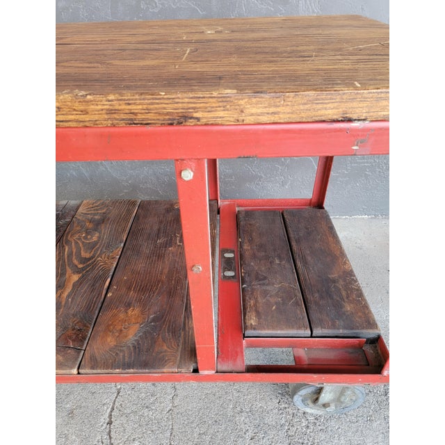 Wood Industrial Rolling Cart With Retractable Handle For Sale - Image 7 of 15