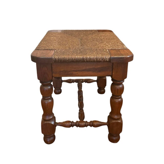 Vintage French Farmhouse Rush & Oak Stool / Footstool / Ottoman For Sale In Dallas - Image 6 of 7