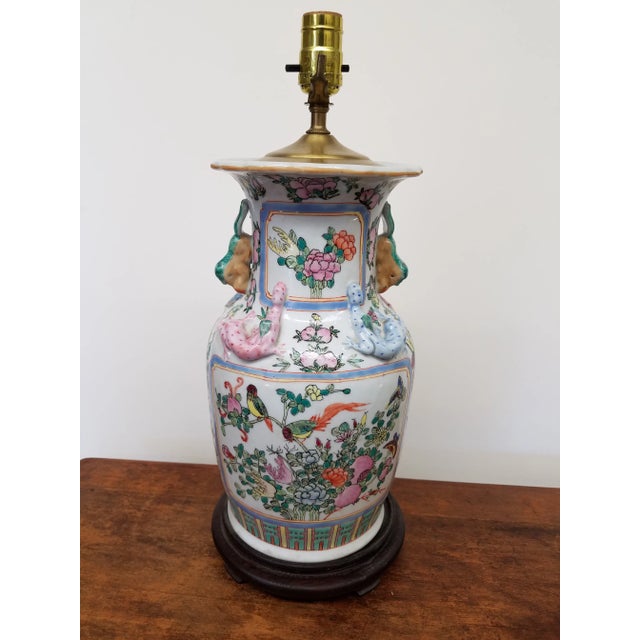 Pink Beautiful Vintage Hand Painted Chinese Vase Table Lamp For Sale - Image 8 of 8