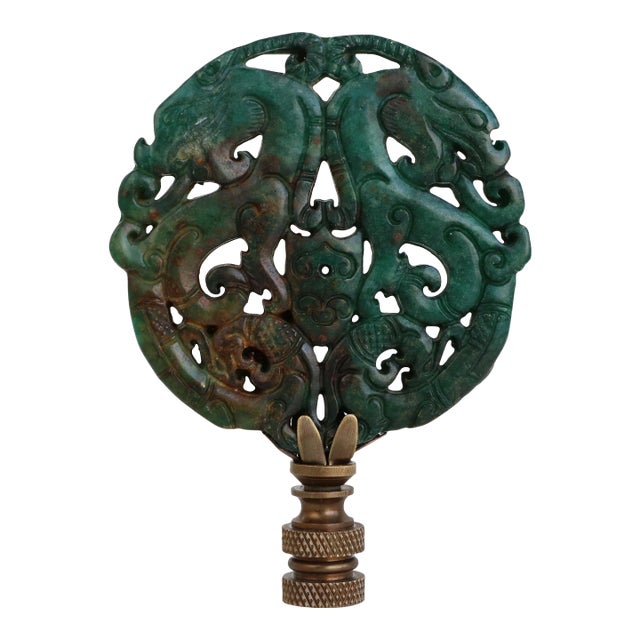 Dragon Crest Carved Stone Lamp Finial on Bronze Hardware For Sale