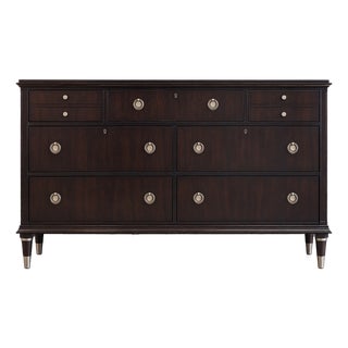 Vintage MCM Henredon Solid Mahogany 7 Drawer Dresser With Silver Tapered Legs For Sale