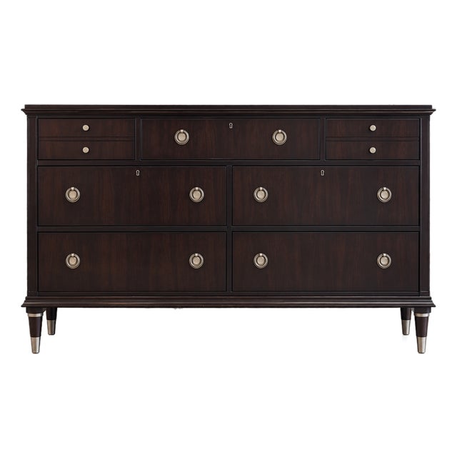 Vintage MCM Henredon Solid Mahogany 7 Drawer Dresser With Silver Tapered Legs For Sale