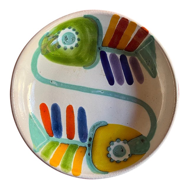Mid-Century Modern Hand Painted Italian Pottery Serving Bowl by Desimone Circa 1960's For Sale