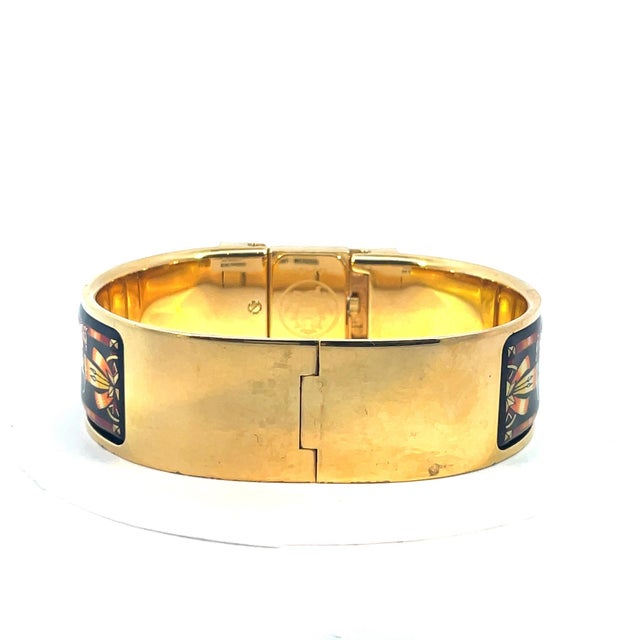 Hermès Hermès Paris Vintage "Loquet" Equestrian Enamel & Gold-Plated Bangle Watch For Sale - Image 4 of 6