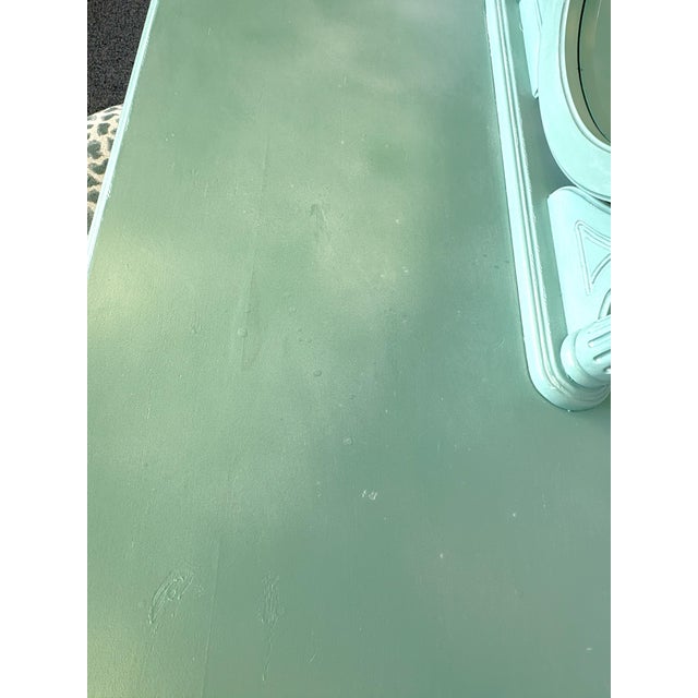 Vintage Vanity With Coordinating Stool Painted in an Ethereal Blue With New Upholstery For Sale - Image 15 of 18