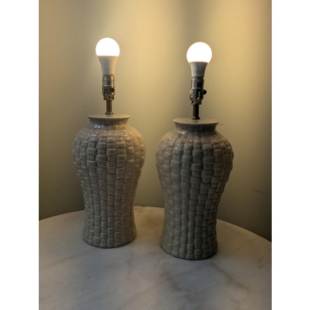 Farmhouse Vintage Basket Weave Ginger Jar Table Lamps For Sale - Image 3 of 7