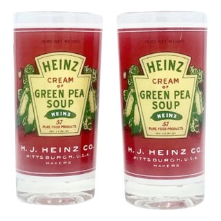 Pair of Vintage Georges Briard Heinz Green Pea Soup Label Cocktail Glasses For Sale