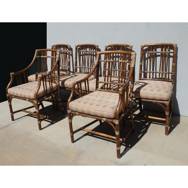McGuire Set of Six Vintage McGuire Balboa Organic Bamboo Ratten Dining Chairs For Sale - Image 4 of 14