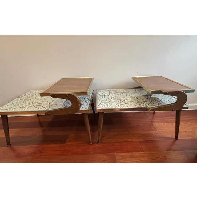 Mid-Century Modern Pair of 1950s Atomic Mosaic Step-End Side Tables – Collector Set For Sale - Image 3 of 17