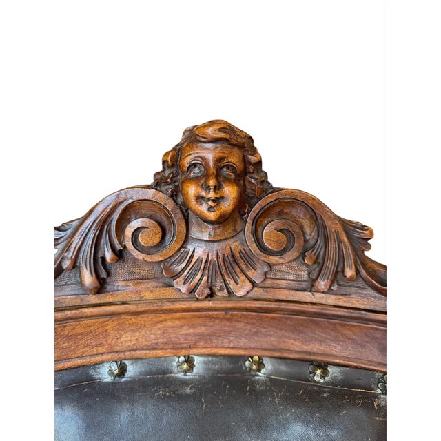 French 19th Century French Walnut Swivel Chair: Figural Crest & Organic Movement For Sale - Image 3 of 17