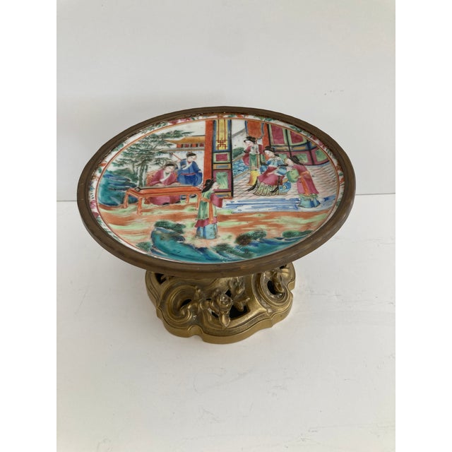 18th Century Rose Medallion Dish With Footed French Louis XV Bronze Base For Sale - Image 4 of 9