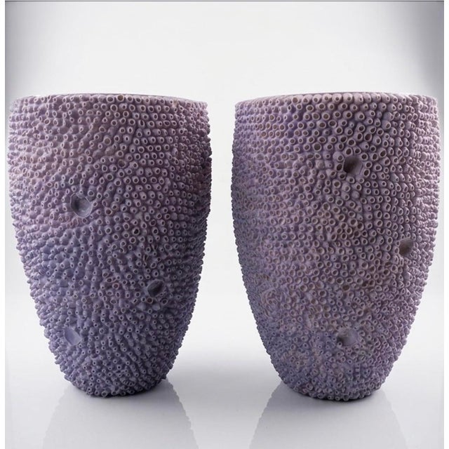 Pair of Lavender Textured Coral-Style Vases For Sale - Image 4 of 11