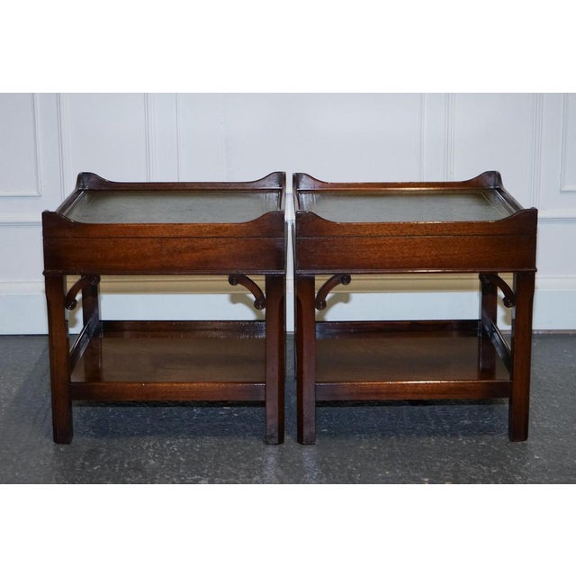 Bedside Tables with Green Leather Top For Sale - Image 4 of 10