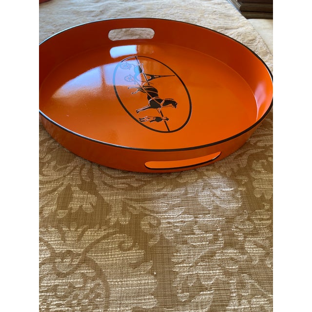 Orange Lacquered Hermes Inspired Bar Tray For Sale - Image 9 of 18