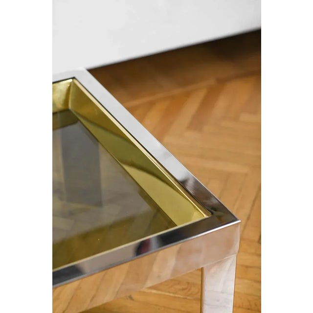Metal Coffee Table in Brass and Chromed Metal with Glass Top, Italy, 1970 For Sale - Image 7 of 8