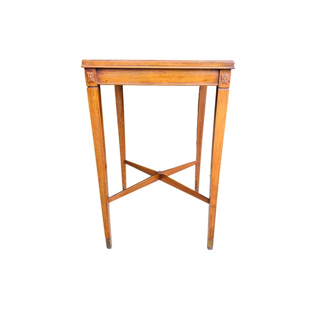 Neoclassical Vintage Neoclassical Mahogany Side Table | Louis XVI Revival Accent Table | Carved Rosettes & Fluted Legs | Circa 1930s–1950s For Sale - Image 3 of 13