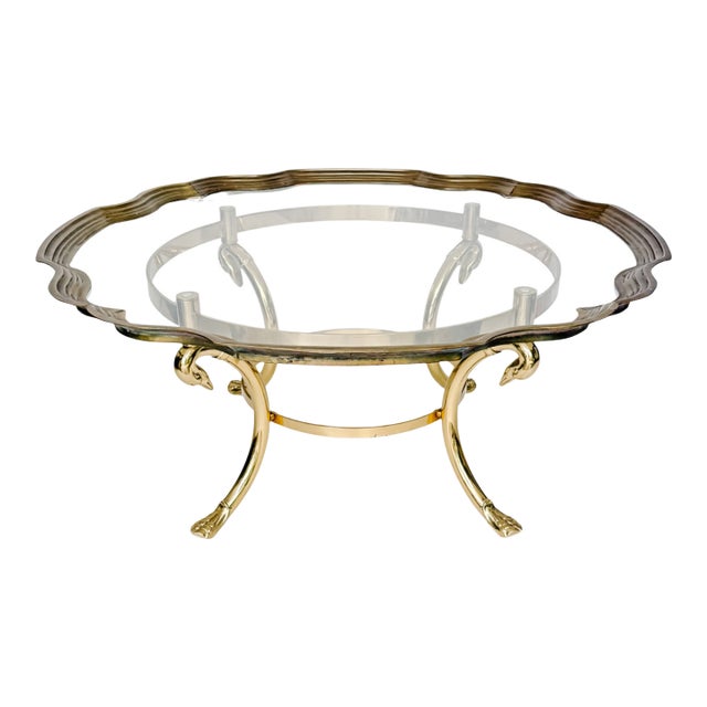 Vintage Hollywood Regency Swan Coffee Table in the Style of LaBarge For Sale