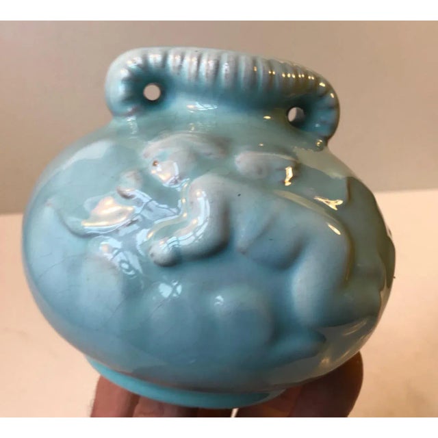 Danish Light Blue Ceramic Cherub Vase by Michael Andersen, 1940s For Sale - Image 3 of 6