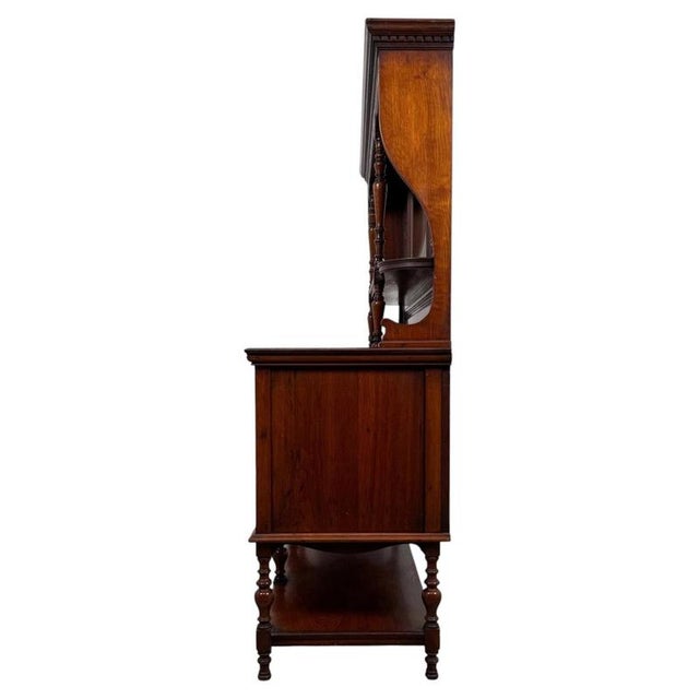 Antique English Carved Walnut Mirror-Back Sideboard, 1900s For Sale - Image 11 of 13