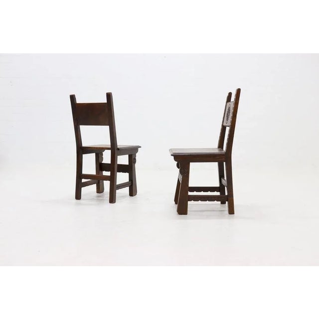 Set of 19th Century Spanish Hand Carved Oak Chairs For Sale - Image 6 of 10