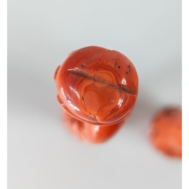 Early 20th Century Pair of Chinese Carved Coral Immortal Figures For Sale - Image 11 of 13