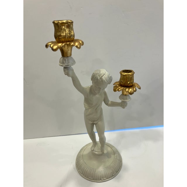 1990s Pair of 1990s Painted Iron Figural Candelabras For Sale - Image 5 of 5