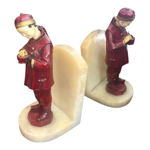 1930s Art Deco j.b. Hirsch Chinese Man Eating Bookends For Sale
