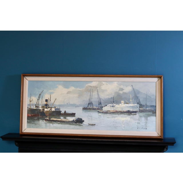 E Leitizin, Harbor, 1960s, Oil on Canvas, Framed For Sale - Image 8 of 11