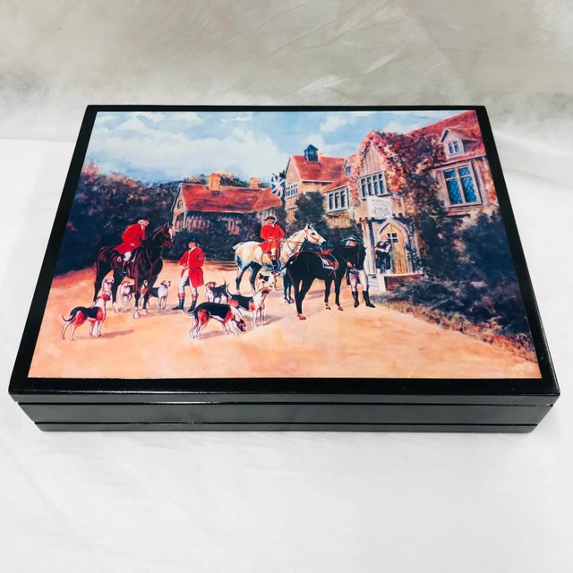 Late 20th Century Lacquered Stationary Box With Hunt Scene For Sale - Image 11 of 11