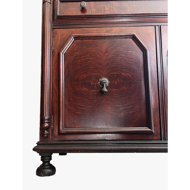 1940's Jacobean style china cabinet by Trogdon Furniture Co from Toccoa, GA. Beautiful Walnut Finish, Classic Details and...